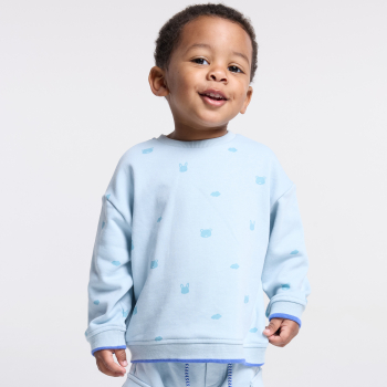 بلوفر قماش، اللون بيج، عليه رسوم حيوانات، للصبي الصغير 