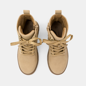 حذاء بوت بأربطة ونعل مضلع، باللون البيج للفتيات