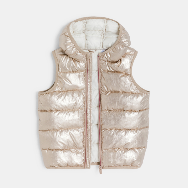 سترة ذهبية اللون بدون أكمام وبغطاء رأس للفتيات سترة ذهبية اللون بدون أكمام وبغطاء رأس للفتيات