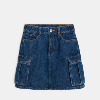 تنورة جينز كارغو، باللون الأزرق، للفتيات