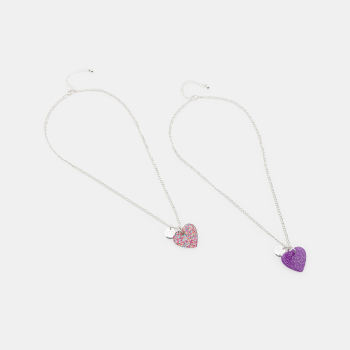قلادات على شكل قلوب ومُرصعة بالترتر للفتيات (طقم من 2)
