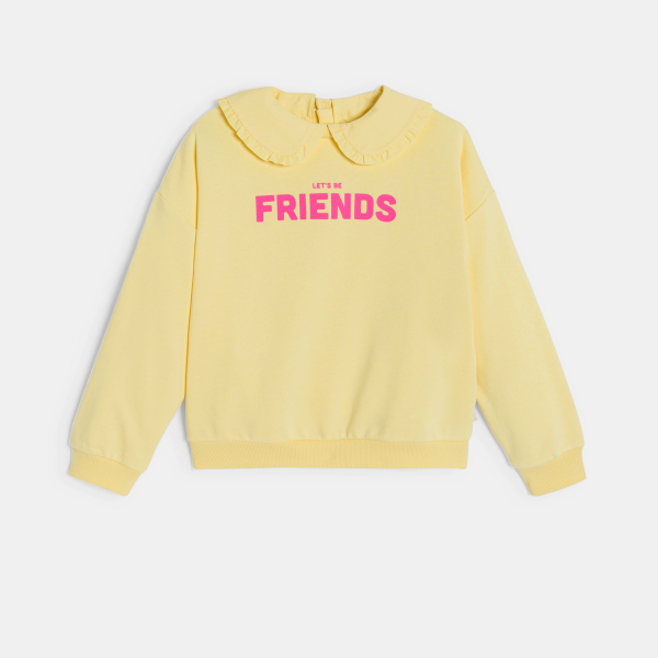 كنزة صفراء اللون، بها ياقة كلودين قابلة للإزالة للفتيات كنزة صفراء اللون، بها ياقة كلودين قابلة للإزالة للفتيات