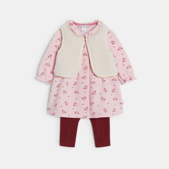 فستان للفتيات الصغيرات، باللون الوردي ومُزيَّن بطبعة