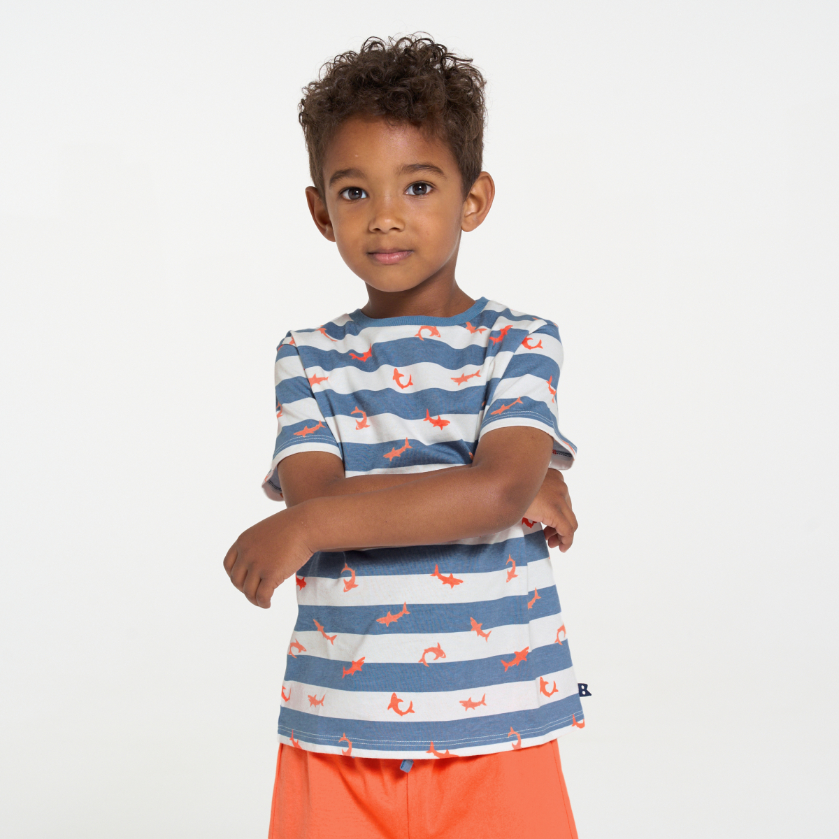 بيجاما صيفية من قطعتين برتقالية اللون من الجيرسيه للأولاد بيجاما صيفية من قطعتين برتقالية اللون من الجيرسيه للأولاد