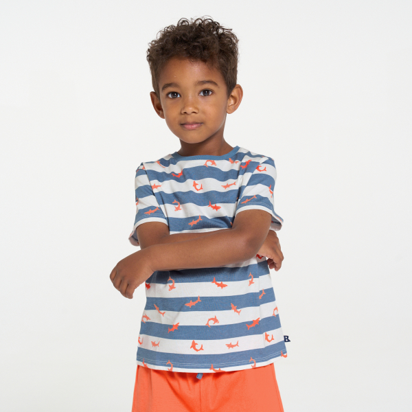 بيجاما صيفية من قطعتين برتقالية اللون من الجيرسيه للأولاد بيجاما صيفية من قطعتين برتقالية اللون من الجيرسيه للأولاد