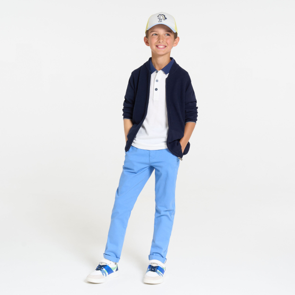 جيليه طويل بياقة من طراز تيدي، باللون الأزرق الداكن، للفتيان جيليه طويل بياقة من طراز تيدي، باللون الأزرق الداكن، للفتيان