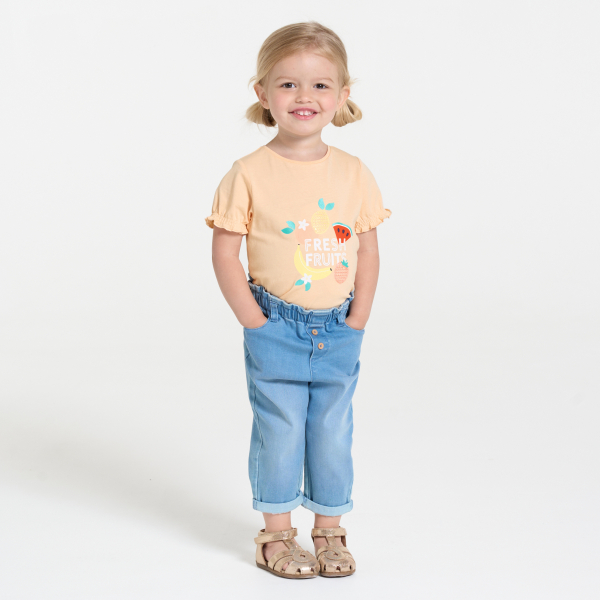 تيشيرت مطرز بالترتر باللون البرتقالي للفتيات الصغيرات تيشيرت مطرز بالترتر باللون البرتقالي للفتيات الصغيرات