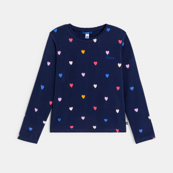 T-shirt fille bleu motifs colorés