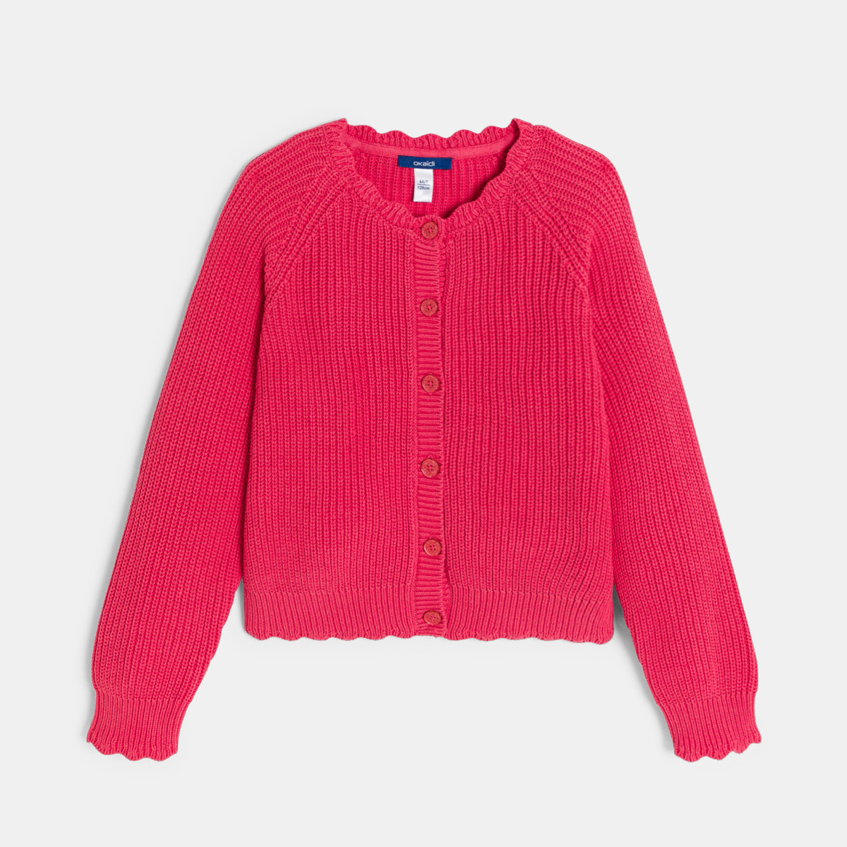 سترة مضلعة سادة، حمراء اللون للفتيات سترة مضلعة سادة، حمراء اللون للفتيات