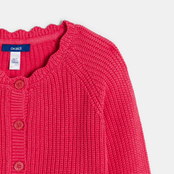 سترة مضلعة سادة، حمراء اللون للفتيات سترة مضلعة سادة، حمراء اللون للفتيات