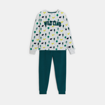 بيجاما قطعتان مخملية مطبوع عليها بطة، اللون أزرق، للأولاد