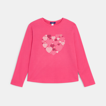 T-shirt manches longues motif cœur rose Fille