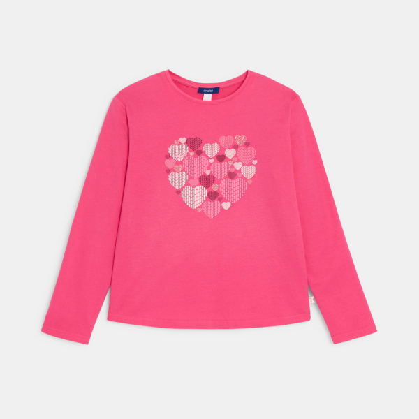 T-shirt manches longues motif cœur rose Fille T-shirt manches longues motif cœur rose Fille