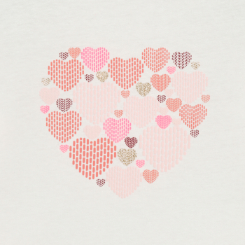 تيشرت بأكمام طويلة، باللون الأبيض، مُزيَّن برسمة قلب، للفتيات