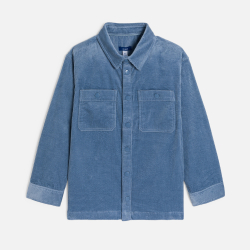 قميص فوقي من القطيفة مضلع سادة، أزرق اللون، للأولاد