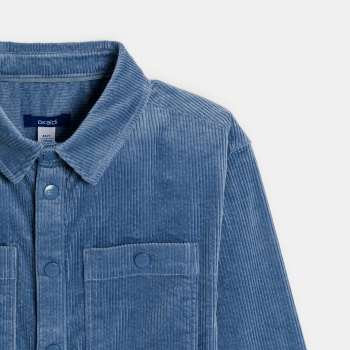 قميص فوقي من القطيفة مضلع سادة، أزرق اللون، للأولاد 