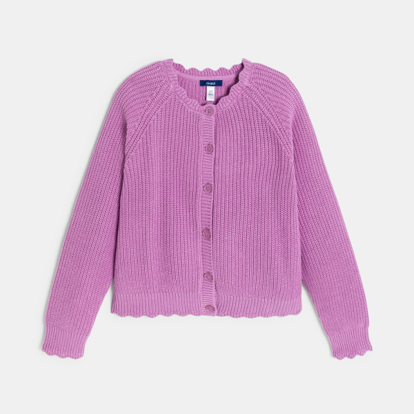 سترة مضلعة سادة، أرجوانية اللون للفتيات سترة مضلعة سادة، أرجوانية اللون للفتيات