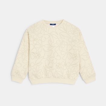 سويت شيرت مطرز، باللون البيج للفتيات.