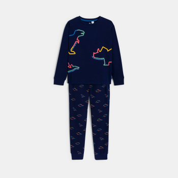 Pyjama 2 pièces en velours dinosaures bleu marine Garçon