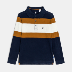 قميص بولو مقلم منقوش عليه رسالة "Open your mind" للأولاد