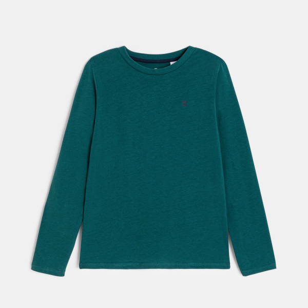 تيشيرت بأكمام طويلة أخضر سادة للأولاد تيشيرت بأكمام طويلة أخضر سادة للأولاد