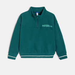 Sweat-shirt col montant à message vert Garçon