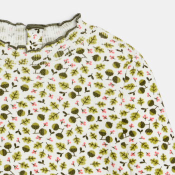 تيشيرت كوت مسطح وياقة متموّجة باللون الأخضر للفتيات الرضع.
