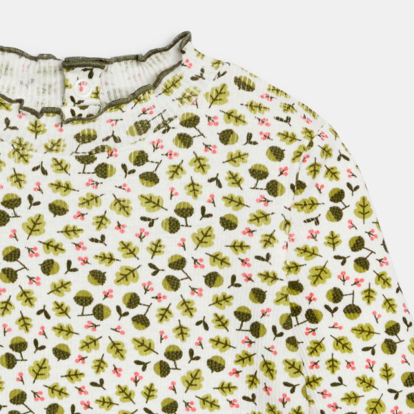 تيشيرت كوت مسطح وياقة متموّجة باللون الأخضر للفتيات الرضع. تيشيرت كوت مسطح وياقة متموّجة باللون الأخضر للفتيات الرضع.