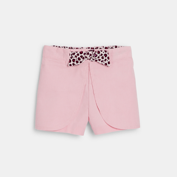 Short à pans velours côtelé rose clair bébé fille Short à pans velours côtelé rose clair bébé fille