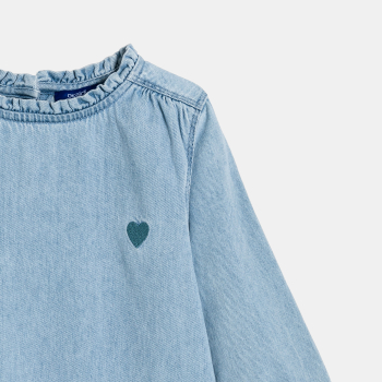 Robe courte en jean light broderie cœur bleu Fille
