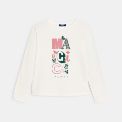 T-shirt manches longues à message blanc Fille