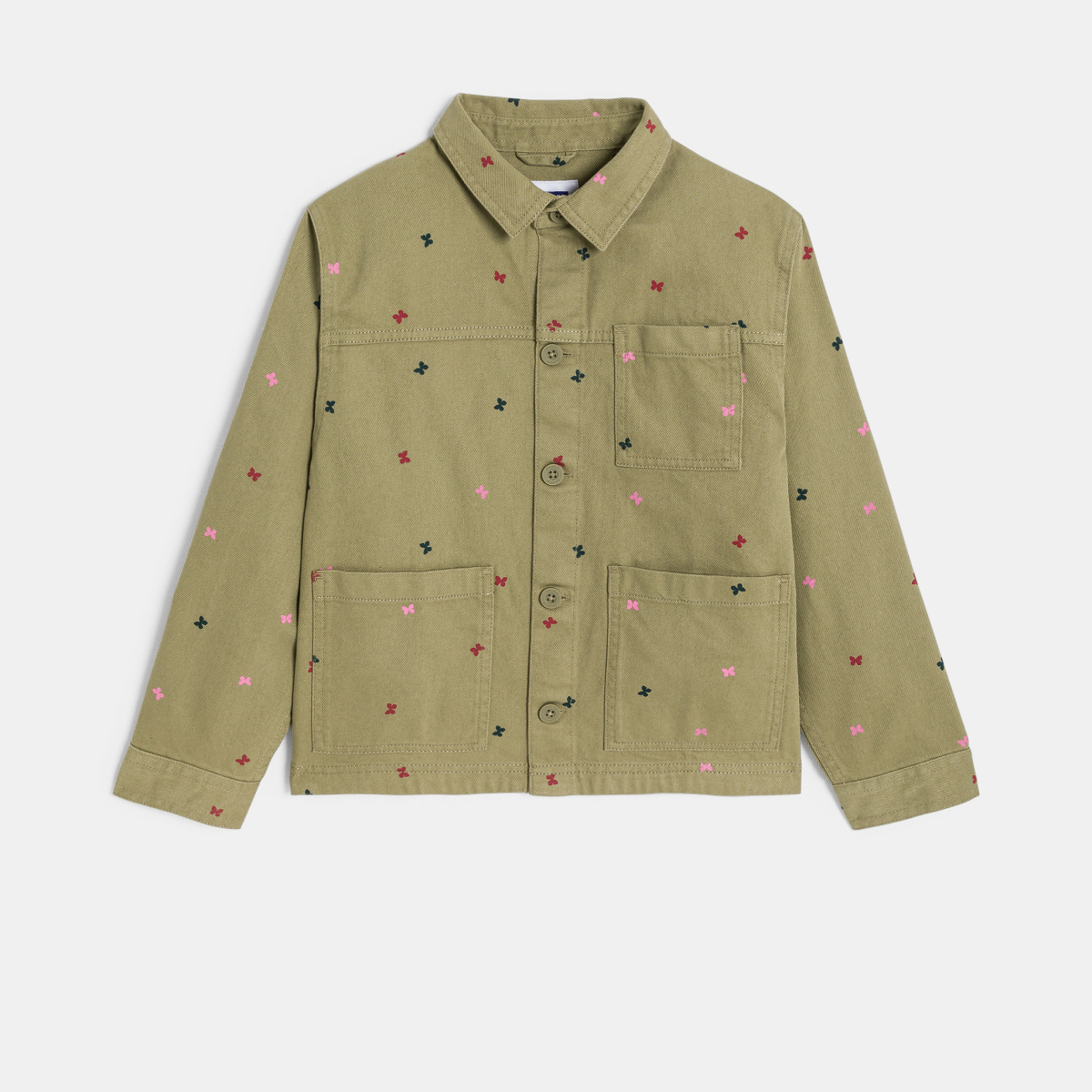 سترة من قماش عليه نقش فراشة، كاكي اللون للفتيات سترة من قماش عليه نقش فراشة، كاكي اللون للفتيات