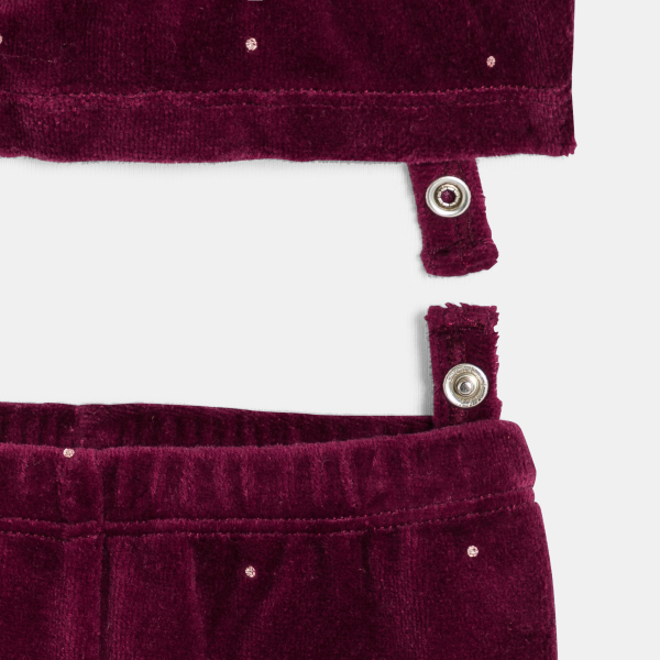 بيجاما للفتيات الصغيرات، من المخمل وباللون الأحمر الداكن، مُزينة برسمة قطة  بيجاما للفتيات الصغيرات، من المخمل وباللون الأحمر الداكن، مُزينة برسمة قطة