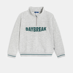 سويت شيرت بياقة عالية وعليه رسالة، اللون رمادي، للأولاد