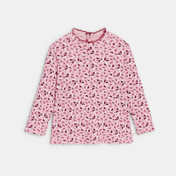 T-shirt côte plate col ondulé imprimé mauve bébé fille