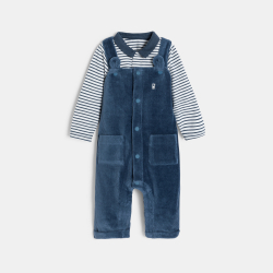 بدلة سالوبيت طويلة ومخملية، باللون الأزرق، مع بزَّة )بودي( مُخططة، للصبيان الصغار