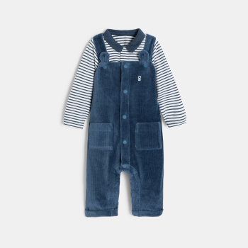 بدلة سالوبيت طويلة ومخملية، باللون الأزرق، مع بزَّة )بودي( مُخططة، للصبيان الصغار