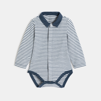 بدلة سالوبيت طويلة ومخملية، باللون الأزرق، مع بزَّة )بودي( مُخططة، للصبيان الصغار