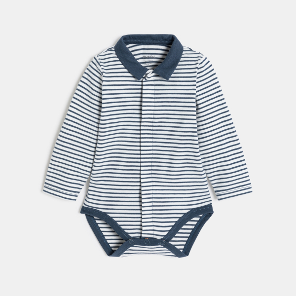 بدلة سالوبيت طويلة ومخملية، باللون الأزرق، مع بزَّة )بودي( مُخططة، للصبيان الصغار