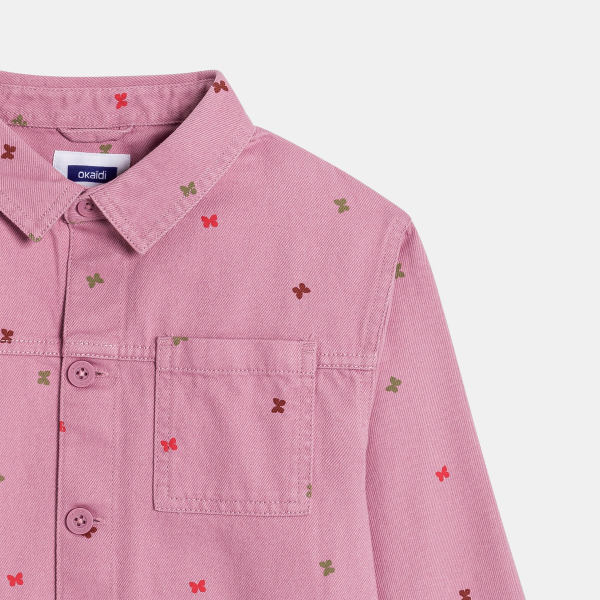 سترة من قماش عليه نقش فراشة، وردي اللون للفتيات سترة من قماش عليه نقش فراشة، وردي اللون للفتيات