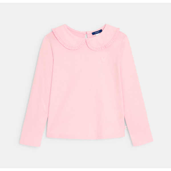 تيشيرت بأكمام طويلة وياقة كلودين، باللون الوردي، للفتيات تيشيرت بأكمام طويلة وياقة كلودين، باللون الوردي، للفتيات