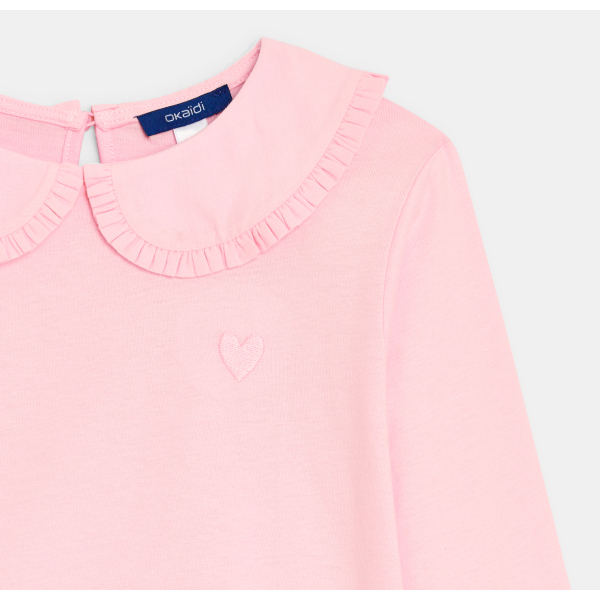 تيشيرت بأكمام طويلة وياقة كلودين، باللون الوردي، للفتيات تيشيرت بأكمام طويلة وياقة كلودين، باللون الوردي، للفتيات