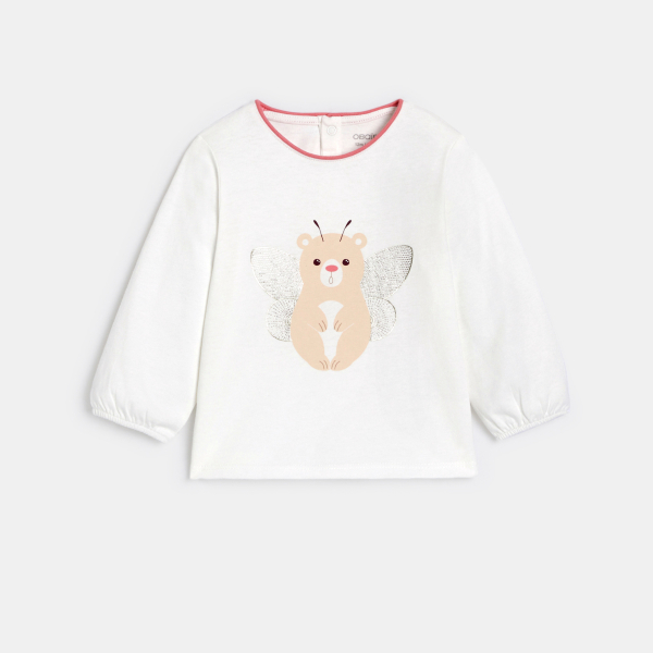 تيشيرت بأكمام طويلة برسمة حيوانات باللون الأبيض للفتيات الصغيرات تيشيرت بأكمام طويلة برسمة حيوانات باللون الأبيض للفتيات الصغيرات