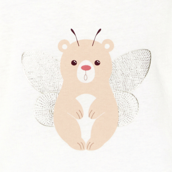 تيشيرت بأكمام طويلة برسمة حيوانات باللون الأبيض للفتيات الصغيرات