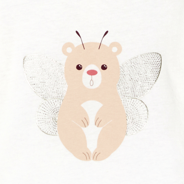 تيشيرت بأكمام طويلة برسمة حيوانات باللون الأبيض للفتيات الصغيرات تيشيرت بأكمام طويلة برسمة حيوانات باللون الأبيض للفتيات الصغيرات