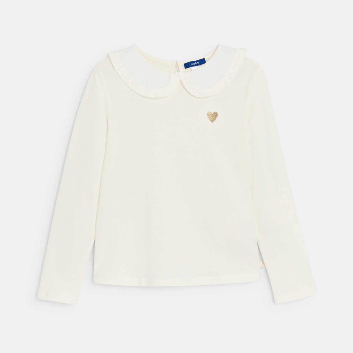 تيشيرت بأكمام طويلة وياقة كلودين، باللون الأبيض، للفتيات تيشيرت بأكمام طويلة وياقة كلودين، باللون الأبيض، للفتيات