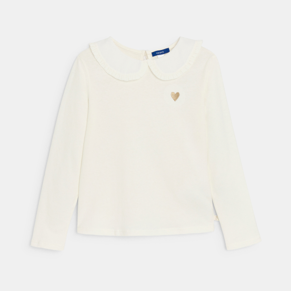 تيشيرت بأكمام طويلة وياقة كلودين، باللون الأبيض، للفتيات تيشيرت بأكمام طويلة وياقة كلودين، باللون الأبيض، للفتيات