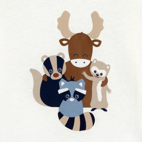 تيشيرت بأكمام طويلة برسوم حيوانات، باللون الأبيض للأطفال الصغار تيشيرت بأكمام طويلة برسوم حيوانات، باللون الأبيض للأطفال الصغار