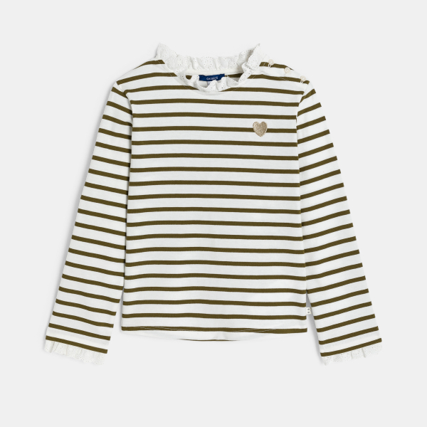 T-shirt marinière col dentelle kaki Fille T-shirt marinière col dentelle kaki Fille