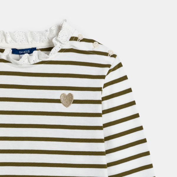 تيشيرت بحارة كاكي بياقة من الدانتيل، باللون الكاكي للفتيات تيشيرت بحارة كاكي بياقة من الدانتيل، باللون الكاكي للفتيات